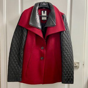 Soia and Kyo Red Wool Jacket with Leather Sleeves, Size L/G